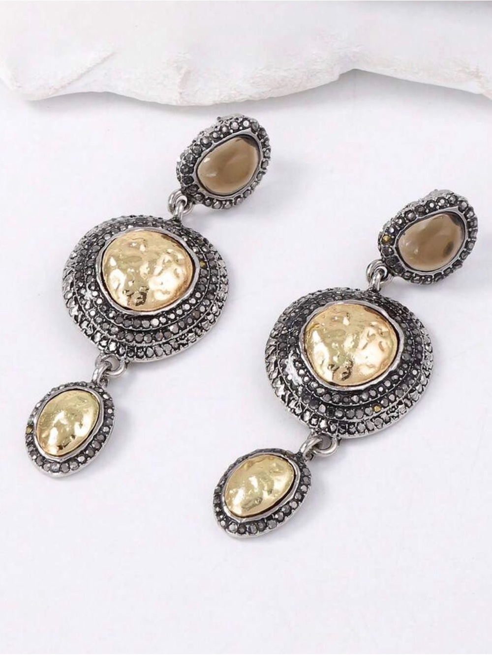 Gold and Silver Two-Tone Drop Earrings - Women Jewelry